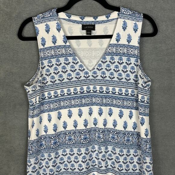 J Jill Dress Womens Small Blue Floral Pockets Stretch Comfort Beach Boho Preppy - Picture 2 of 13